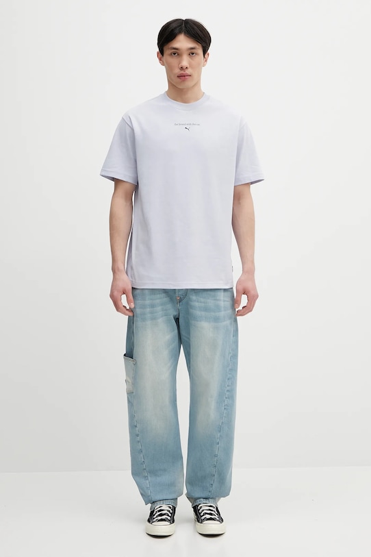 Puma t-shirt bawełniany GRAPHICS The Puma Cat Tee 629411 niebieski