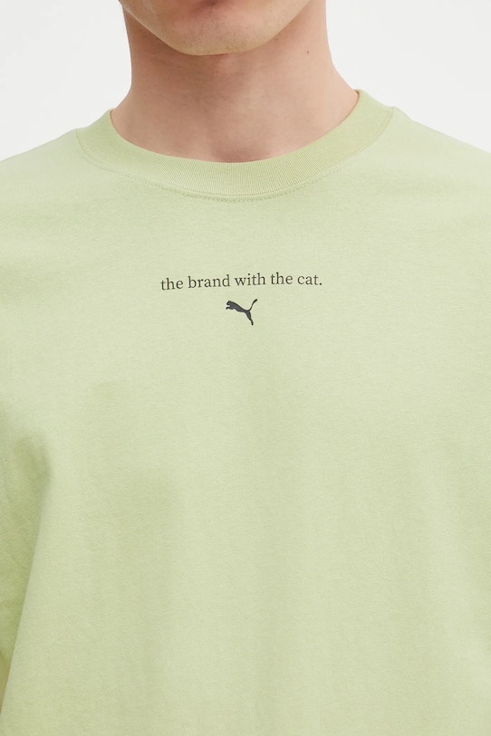 Puma t-shirt bawełniany GRAPHICS The Puma Cat Tee zielony 629411