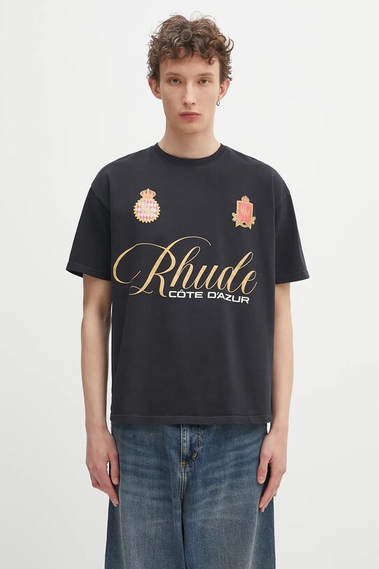 RHUDE t-shirt bawełniany Script Crest nadruk czarny RHPS25TT07012