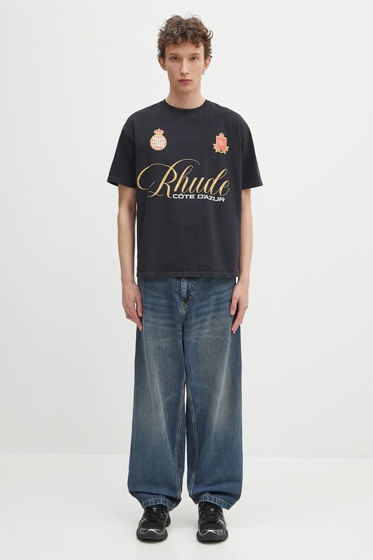 RHUDE t-shirt bawełniany Script Crest RHPS25TT07012 czarny