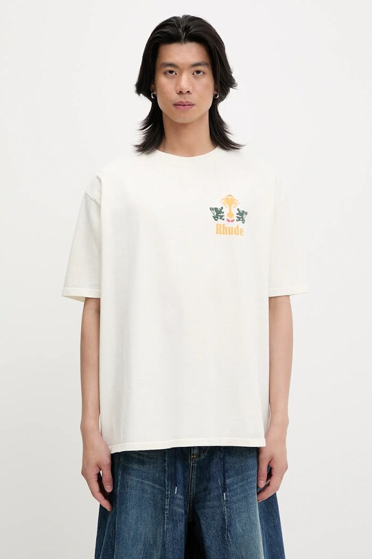 RHUDE t-shirt bawełniany Tabaco nadruk beżowy RHSS25TT09012