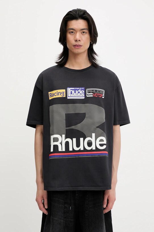 RHUDE t-shirt bawełniany Petrol Patch nadruk czarny RHSS25TT12012
