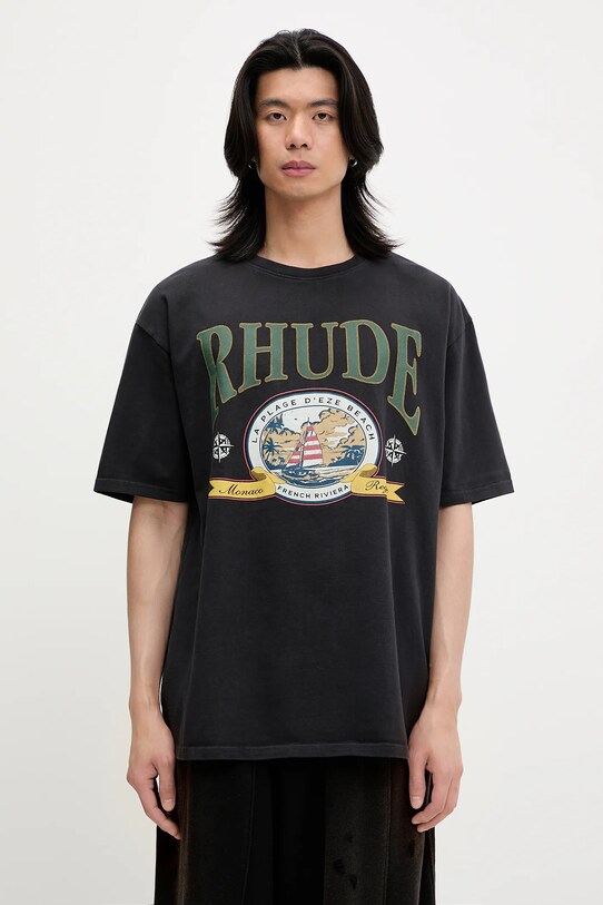 RHUDE t-shirt bawełniany Monaco Regatta nadruk czarny RHSS25TT13012