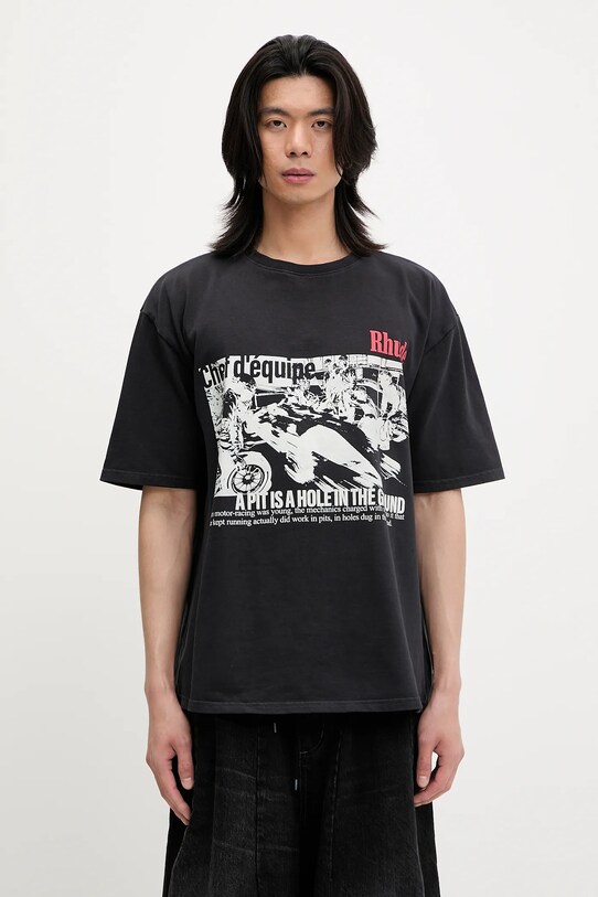 RHUDE t-shirt bawełniany Champions Du Monde nadruk czarny RHSS25TT14012