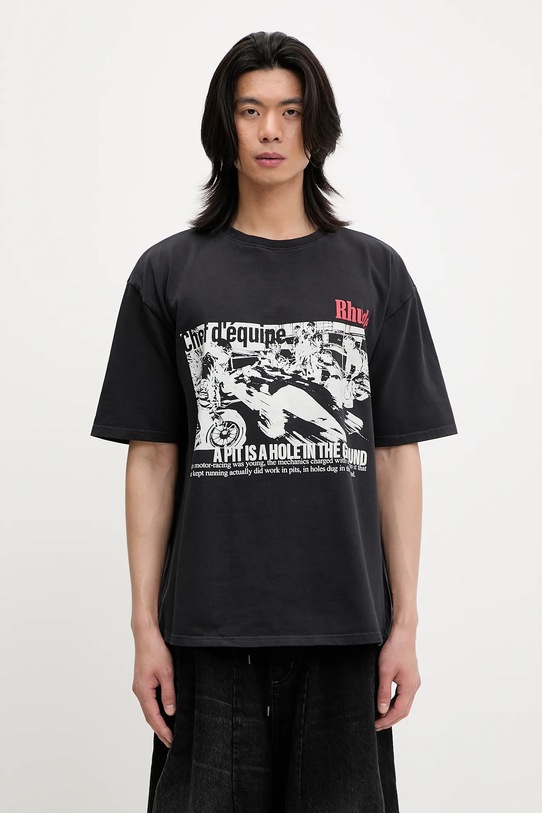 RHUDE cotton t-shirt Champions Du Monde relaxed black RHSS25TT14012