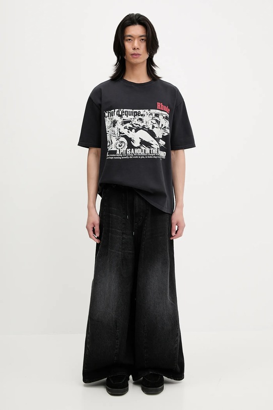 RHUDE cotton t-shirt Champions Du Monde RHSS25TT14012 black