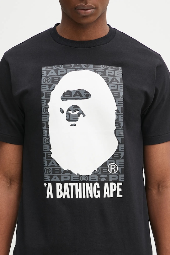 Pamučna majica A Bathing Ape Lux Sport Pattern Box Ape Head crna 1K80110048