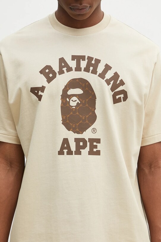 Βαμβακερό μπλουζάκι A Bathing Ape College Monogram College μπεζ 1L30110322