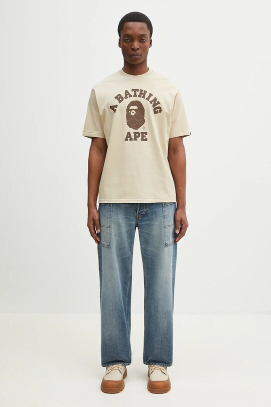 Βαμβακερό μπλουζάκι A Bathing Ape College Monogram College 1L30110322 μπεζ