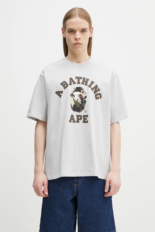 Pamučna majica A Bathing Ape Map Camo College relaxed siva 1L30110323