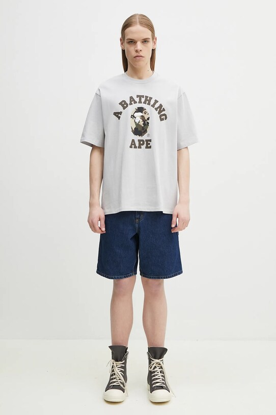 Pamučna majica A Bathing Ape Map Camo College 1L30110323 siva