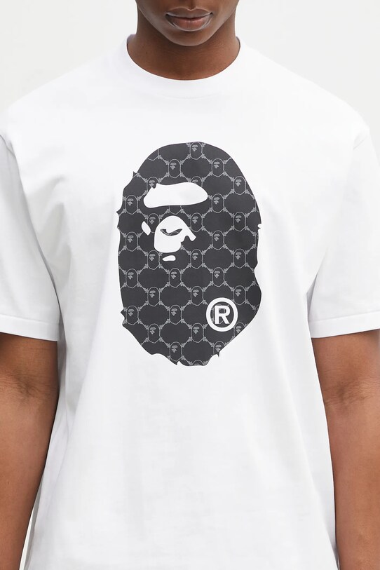 Pamučna majica A Bathing Ape College Monogram Ape Head bijela 1L30110334