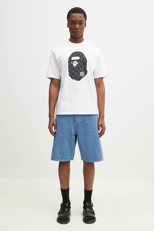 Pamučna majica A Bathing Ape College Monogram Ape Head 1L30110334 bijela