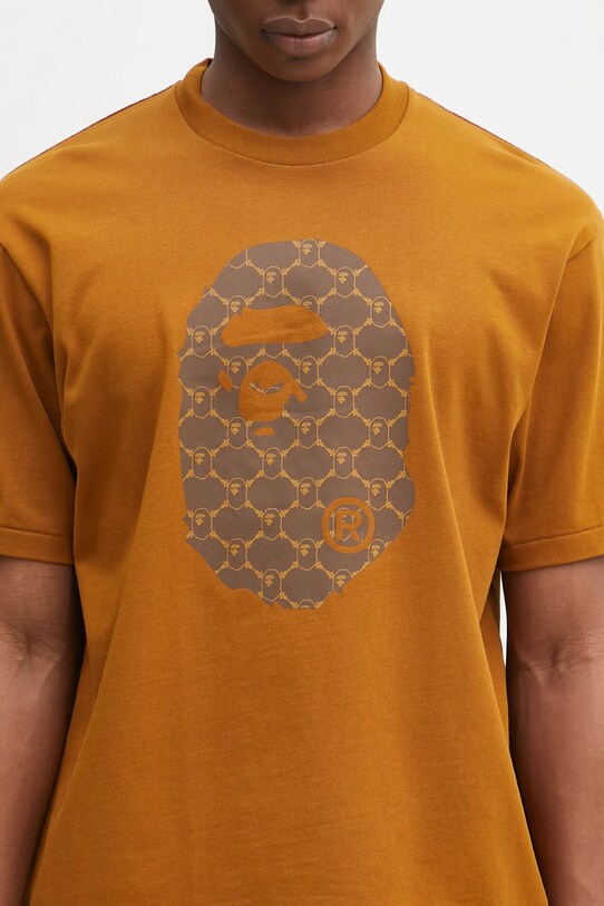 Βαμβακερό μπλουζάκι A Bathing Ape College Monogram Ape Head καφέ 1L30110334