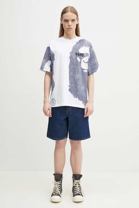 Хлопковая футболка A Bathing Ape Water Print College 1L30109339 белый