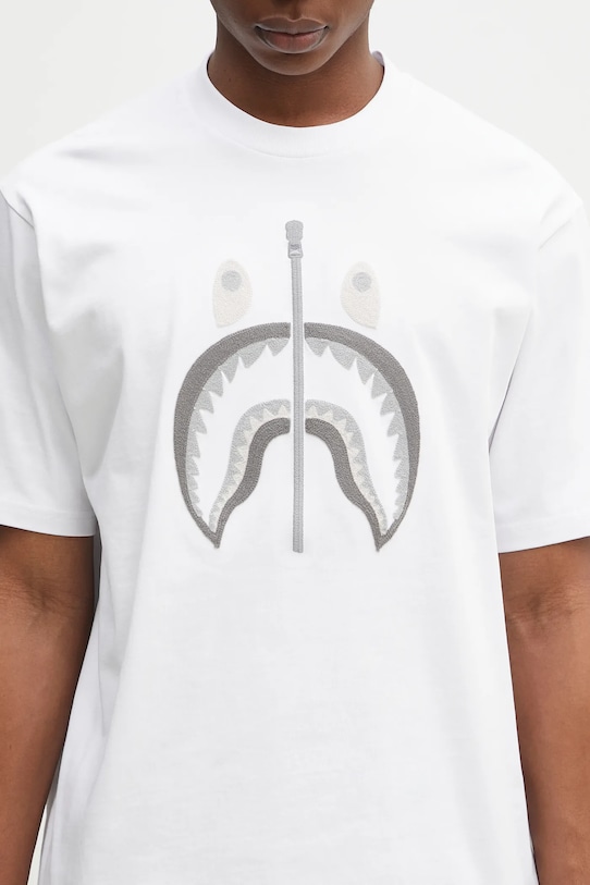 A Bathing Ape t-shirt in cotone Chain Stitch Shark bianco 1L30109343