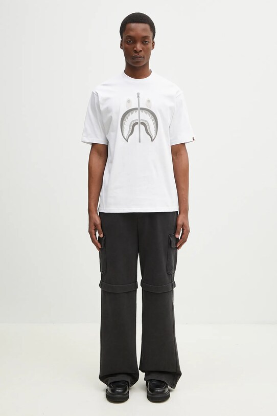 A Bathing Ape t-shirt in cotone Chain Stitch Shark 1L30109343 bianco