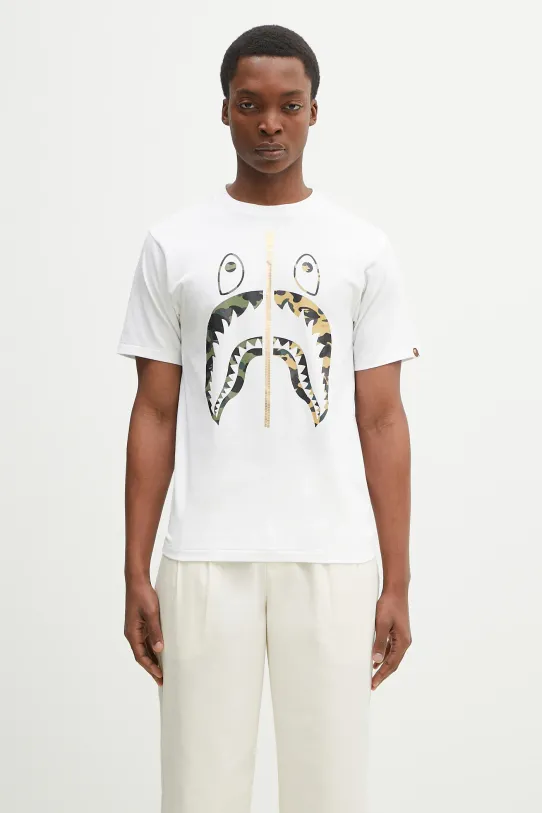 A Bathing Ape t-shirt bawełniany 1St Camo Separate Shark nadruk biały 1L30110018