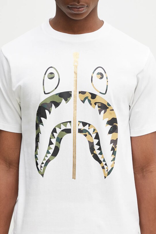 A Bathing Ape t-shirt bawełniany 1St Camo Separate Shark biały 1L30110018