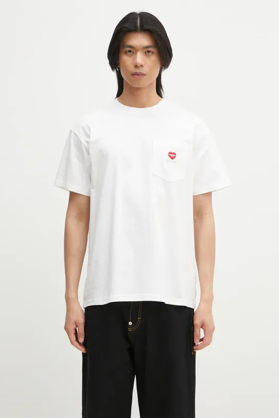 Бавовняна футболка Carhartt WIP S/S Pocket Heart T-Shirt гладкий білий I032128.1WZXX