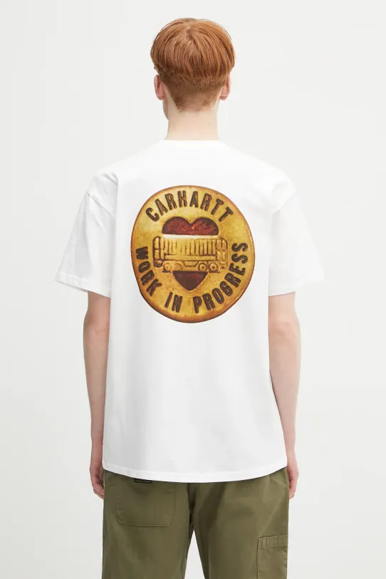 Хлопковая футболка Carhartt WIP S/S Button T-Shirt печать белый I034658.02XX