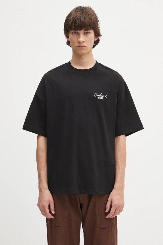 Βαμβακερό μπλουζάκι Carhartt WIP S/S Signature Script T-Shirt χαλαρό μαύρο I033828.0D2XX