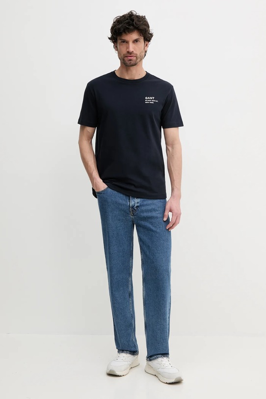 Βαμβακερό μπλουζάκι Gant 2003300 σκούρο μπλε SS25