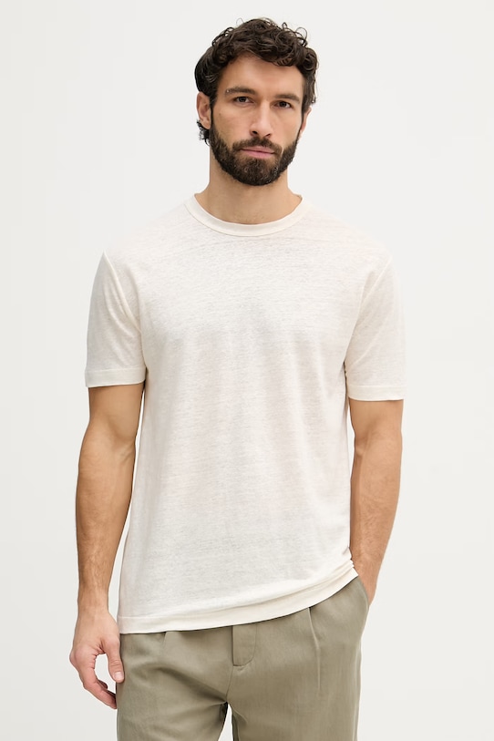 Gant t-shirt lniany okrągły beżowy 2003318