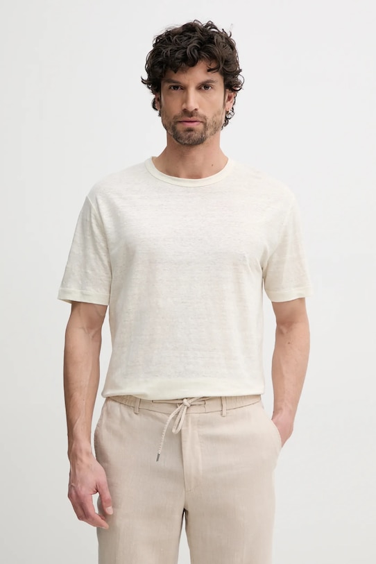 Gant t-shirt lniany okrągły beżowy 2003318