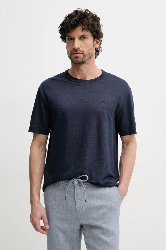 Lanena kratka majica Gant Okrogel mornarsko modra 2003318