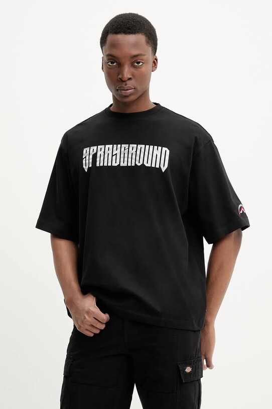 Bavlněné tričko Sprayground kulatý černá SP695BLK