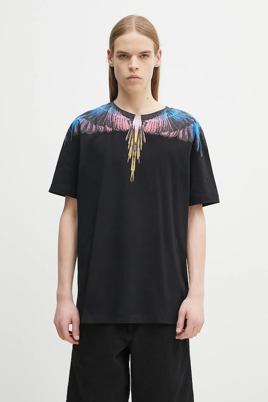Marcelo Burlon tricou din bumbac Icon Wings Basic T-Shirt Black Pink print negru CMAA056S25JER0011030