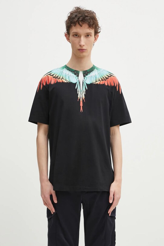 Marcelo Burlon tricou din bumbac Icon Wings Basic T-Shirt Black Multicolo print negru CMAA056S25JER0011084