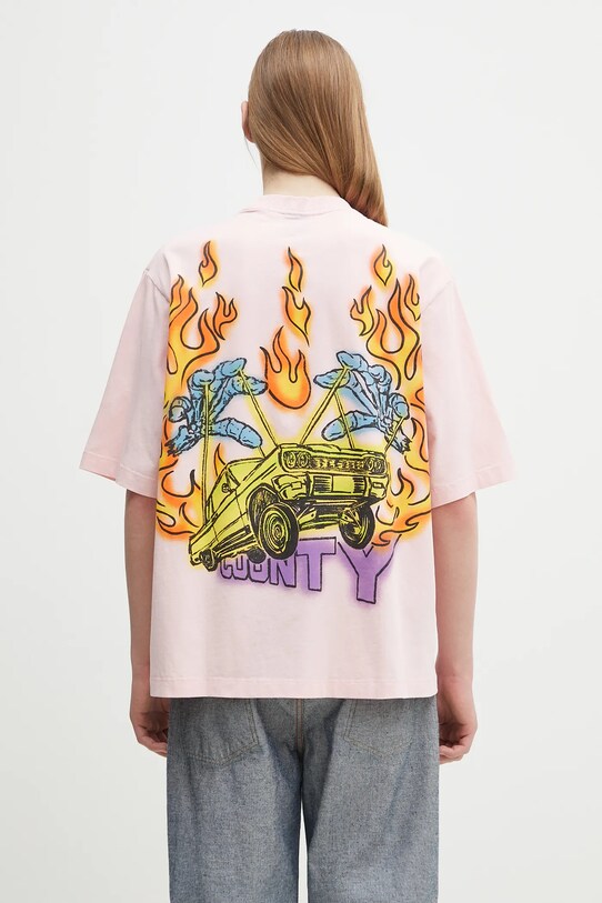 Marcelo Burlon t-shirt bawełniany County Flame Boxy T-Shirt Pink Red nadruk różowy CMAA05AS25JER0073025