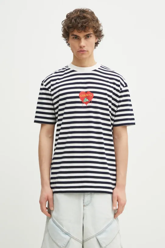 Marcelo Burlon t-shirt in cotone Bunny Heart Stripe Basic Tee White Navy rilassato blu navy CMAA056S25JER0060146