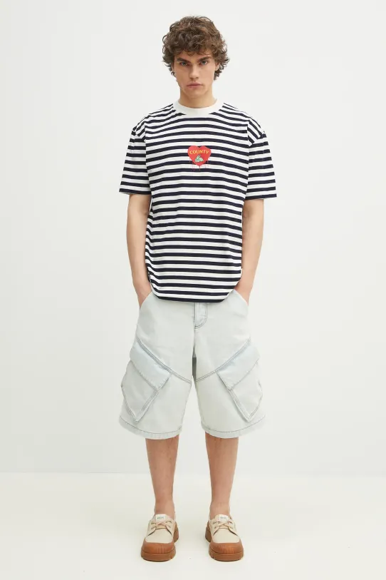 Marcelo Burlon t-shirt bawełniany Bunny Heart Stripe Basic Tee White Navy CMAA056S25JER0060146 granatowy