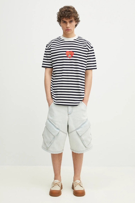 Marcelo Burlon t-shirt in cotone Bunny Heart Stripe Basic Tee White Navy CMAA056S25JER0060146 blu navy