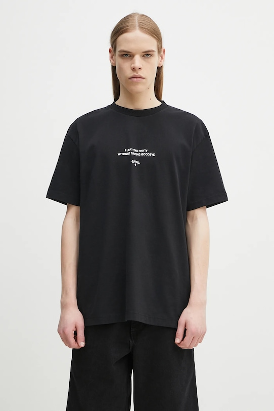 Хлопковая футболка Marcelo Burlon Goodbye Quote Basic T-Shirt Black White хлопок чёрный CMAA056S25JER0071001