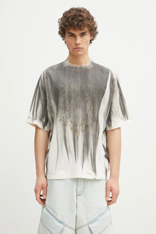 Marcelo Burlon tricou din bumbac Fire Heart Spray Boxy T-Shirt Ecru Mediu cu modele bej CMAA05AS25JER0096F06