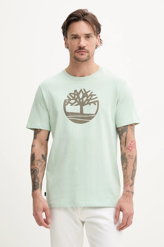 Timberland tricou din bumbac print verde TB0A2C2RENE1