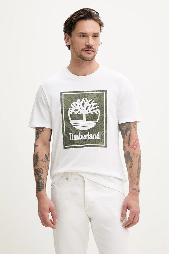 Timberland t-shirt bawełniany nadruk biały TB0A6DUD1001
