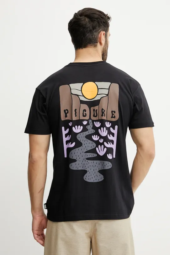 Picture t-shirt bawełniany Ouvea nadruk czarny MTS1264