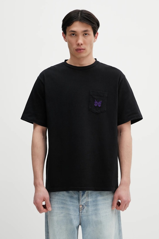 Needles t-shirt bawełniany S/S Papillon Emb. Pocket bawełna czarny QV357