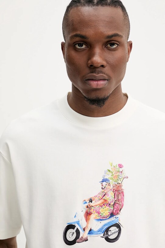 Хлопковая футболка Drôle de Monsieur Le T-Shirt Golfeur бежевый G.TS236.CO002.OW