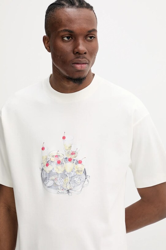 Bavlnené tričko Drôle de Monsieur Le T-Shirt Cocktails béžová G.TS237.CO002.OW