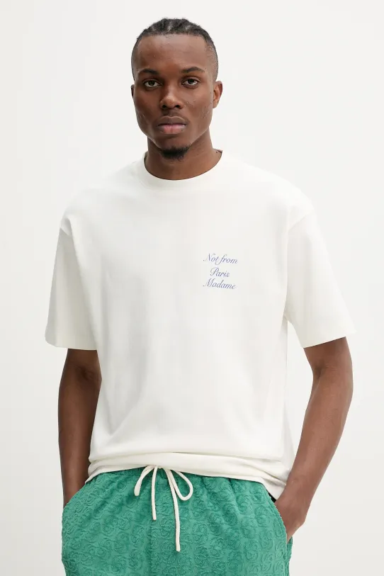 Drôle de Monsieur pamut póló Le T-Shirt Slogan Cursive pamut bézs G.TS209.CO002.OW