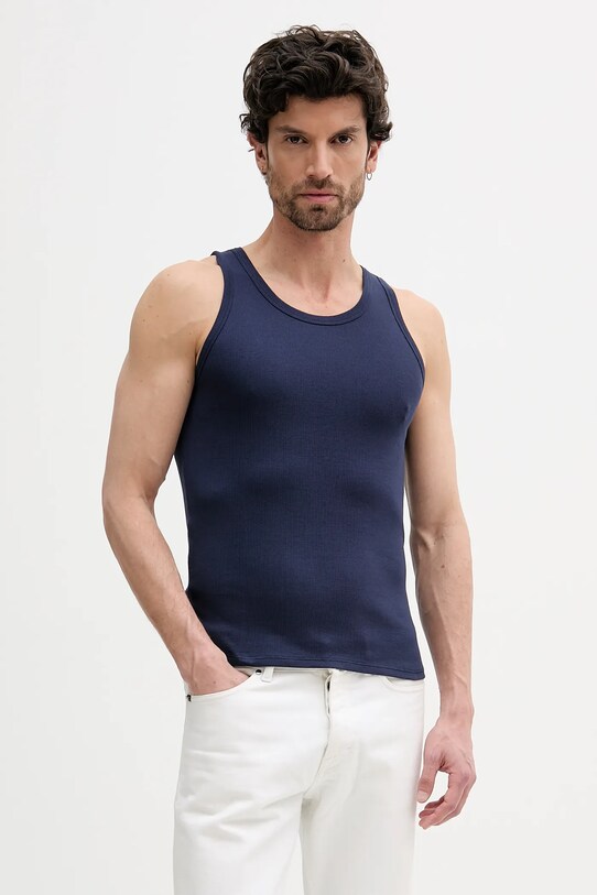 United Colors of Benetton top din bumbac uni bleumarin 3JKF2H002