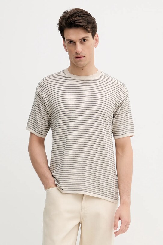 United Colors of Benetton tricou din bumbac cu modele bej 1195K109V