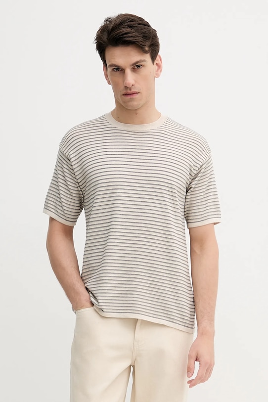 United Colors of Benetton t-shirt bawełniany wzorzyste beżowy 1195K109V