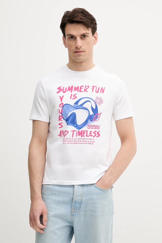 Bavlnené tričko United Colors of Benetton potlač biela 3BL0U10AF